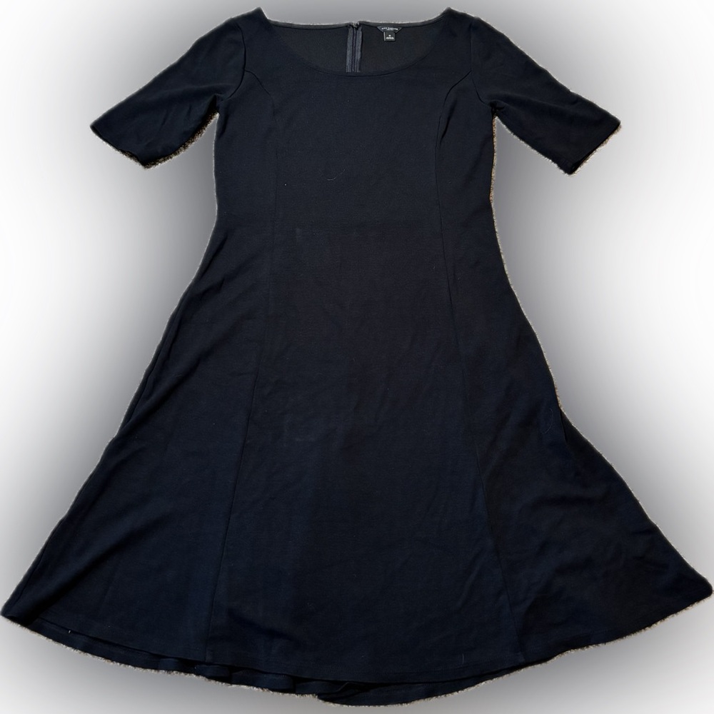 E54 Ann Taylor Black Midi A-Line Scoop Neck Dress